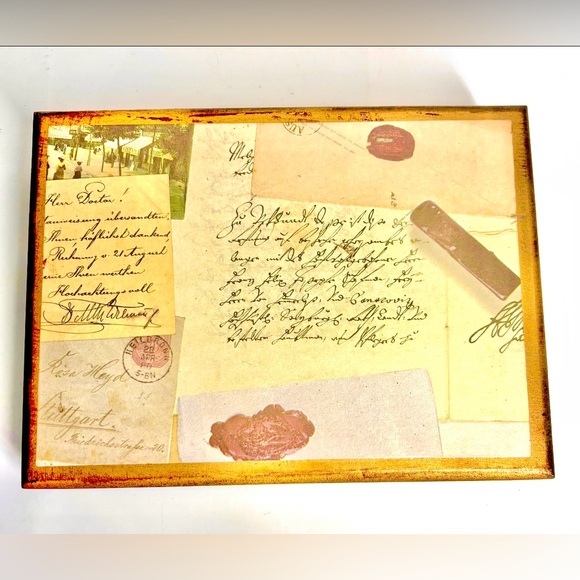 Vintage Handmade Wood Letter Box Made in Italy with Stationery & Calligraphy Set - Picture 2 of 13